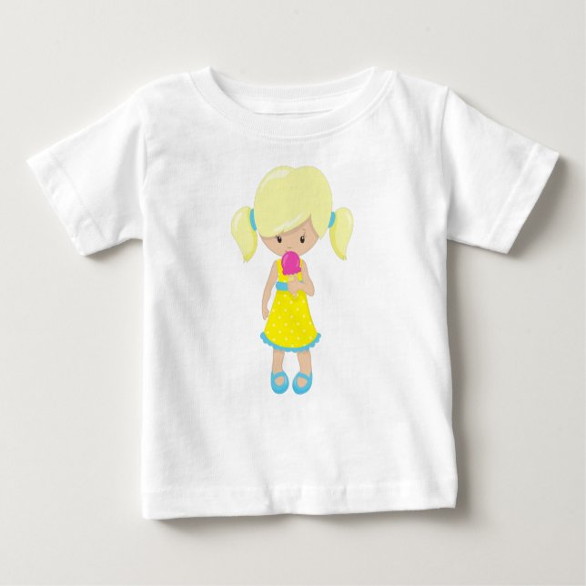 Camiseta De Bebé Chica Con Helado, Chica Cuto, Pelo Rubio (Anverso)