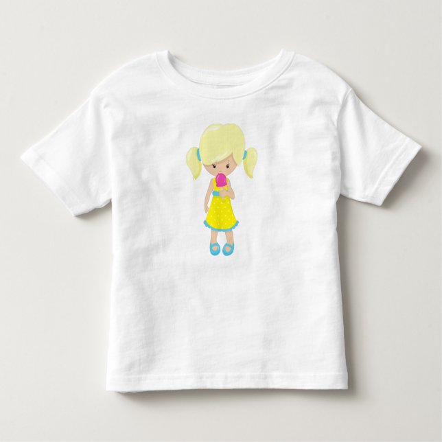 Camiseta De Bebé Chica Con Helado, Chica Monada, Cabello Rubio (Anverso)