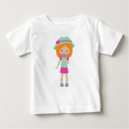 Camiseta De Bebé Chica Con Helado, Niña Pequeña, Pelo Naranja
