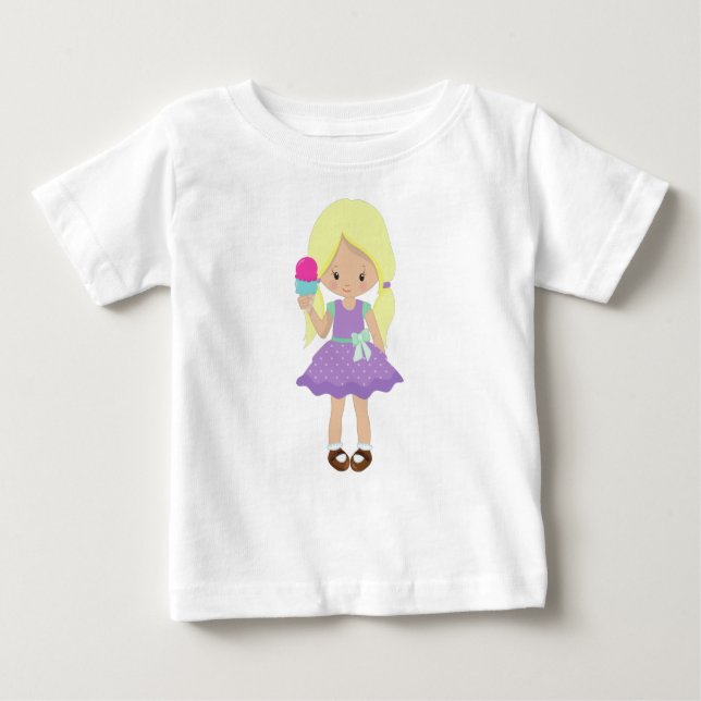 Camiseta De Bebé Chica Con Helado, Niña Pequeña, Pelo Rubio (Anverso)