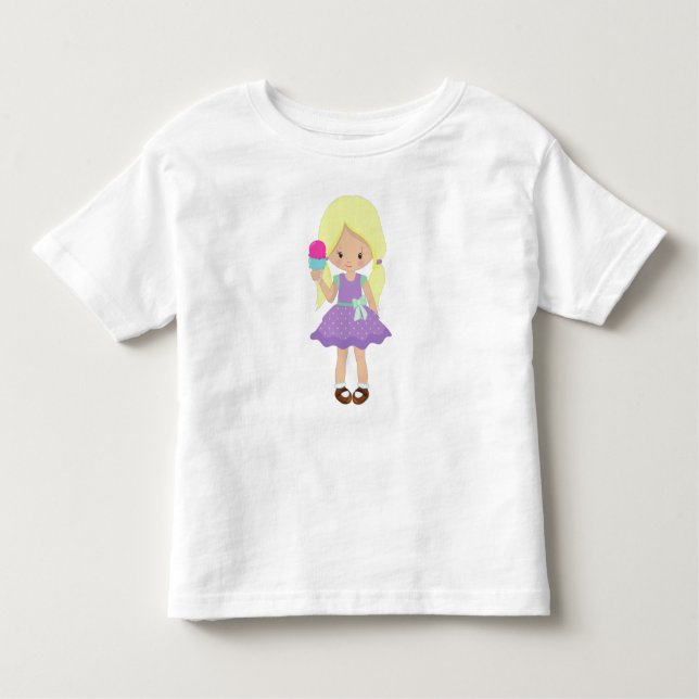 Camiseta De Bebé Chica Con Helado, Niña Pequeña, Pelo Rubio (Anverso)