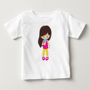 Camiseta De Bebé Chica Con Helado, Pelo Marrón, Chica Agradable