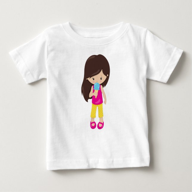 Camiseta De Bebé Chica Con Helado, Pelo Marrón, Chica Agradable (Anverso)