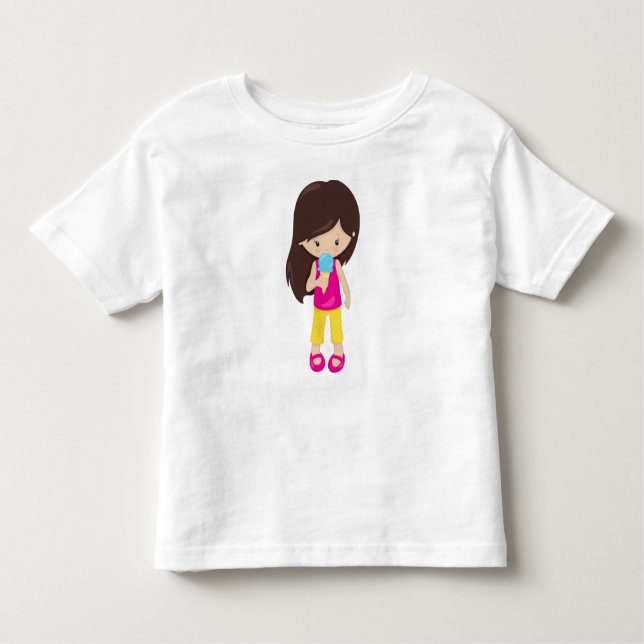 Camiseta De Bebé Chica Con Helado, Pelo Marrón, Chica Agradable (Anverso)