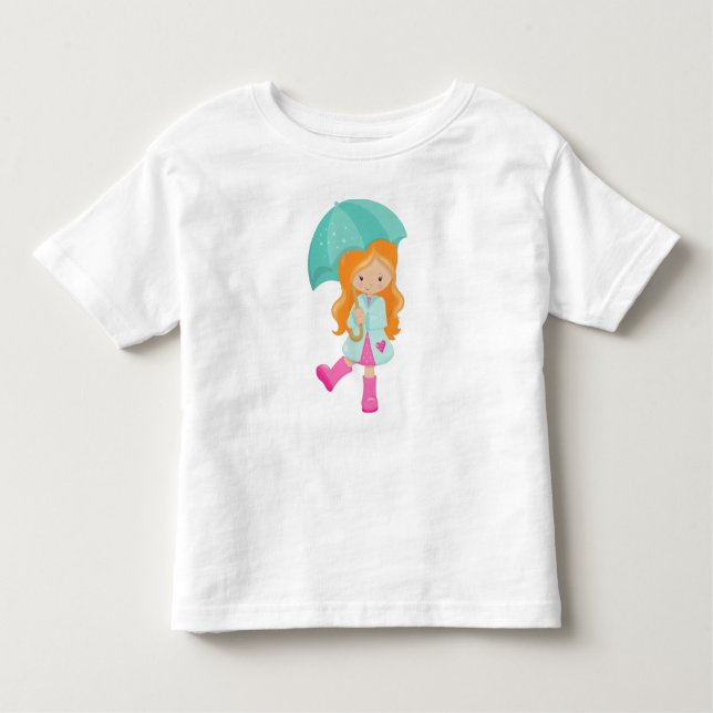 Camiseta De Bebé Chica Con Paraguas, Chica Con Impermeable, Cabello (Anverso)