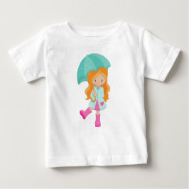 Camiseta De Bebé Chica Con Paraguas, Chica En Lluvia, Cabello Naran