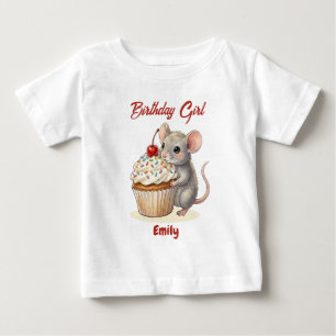 Camiseta De Bebé Chica Cumpleañera Personalizada Ratón y Cupcake