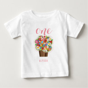 Camiseta De Bebé Chica Cupcake de Flores de Primavera Cumpleaños 1