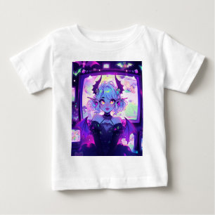 Camiseta De Bebé Chica de anime de fantasía cyberpunk gótica demoni