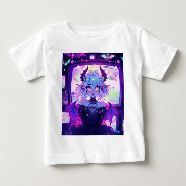 Camiseta De Bebé Chica de anime de fantasía cyberpunk gótica demoni (Anverso)