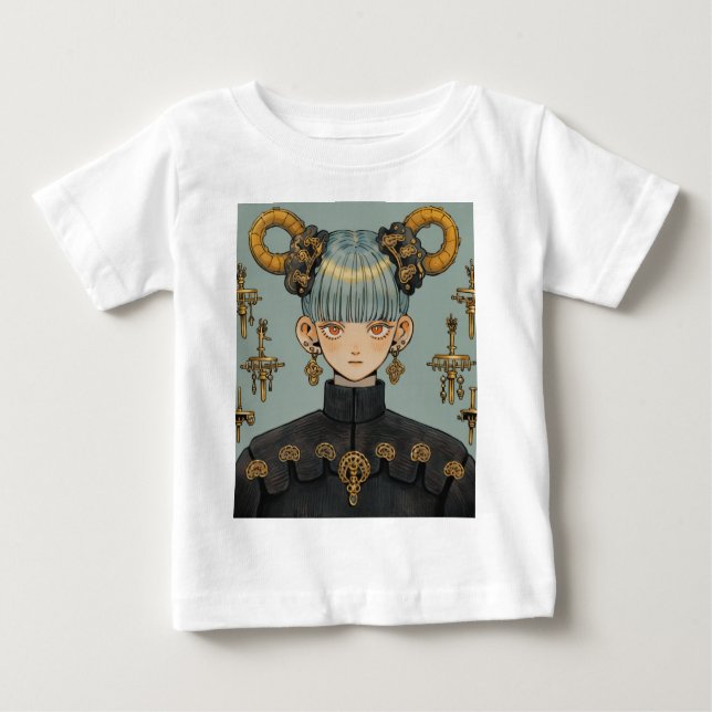 Camiseta De Bebé Chica de anime de fantasía steampunk ornamentada (Anverso)