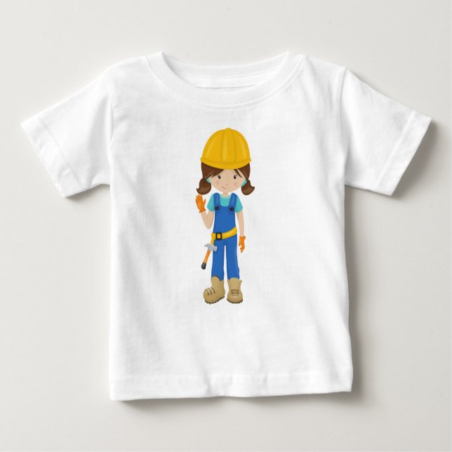 Camiseta De Bebé Chica de Construcción, Cabello Castaño, Chica Ador (Anverso)