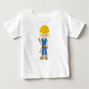 Camiseta De Bebé Chica de construcción, pelo rubio, Chica cutáneo, 