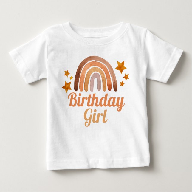 Camiseta De Bebé Chica de cumpleaños acuarela Boho Arcoiris y estre (Anverso)