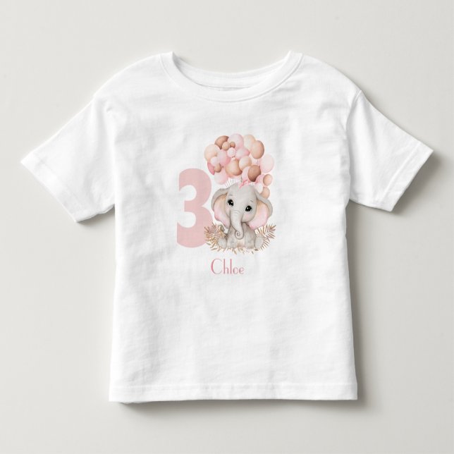 Camiseta De Bebé Chica de cumpleaños Cute Elephant Rosa Personaliza (Anverso)