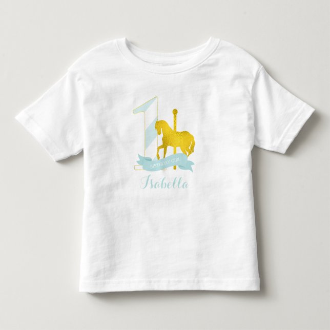Camiseta De Bebé Chica de cumpleaños de Mint Carousel Horse (Anverso)