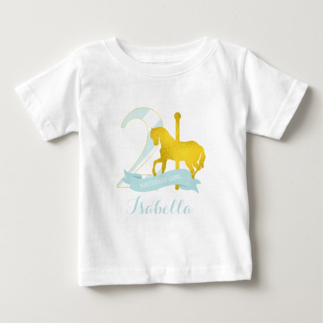 Camiseta De Bebé Chica de cumpleaños de Mint Carousel Horse (Anverso)