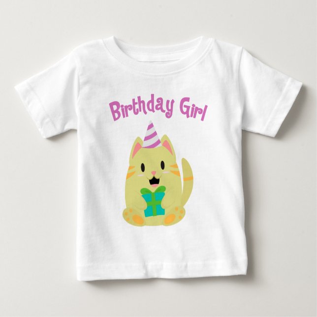 Camiseta De Bebé Chica de cumpleaños de un gato amarillo dulce (Anverso)
