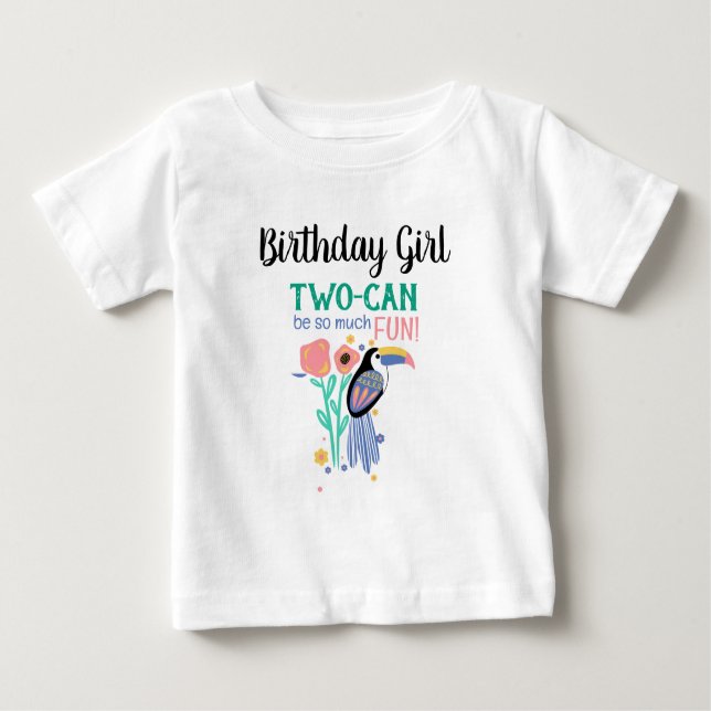 Camiseta De Bebé Chica de cumpleaños DOS-CAN (Toucan) Segundo cumpl (Anverso)
