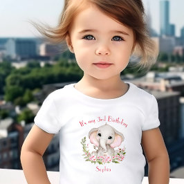 Camiseta De Bebé Chica de cumpleaños Elephant Nombre personalizado