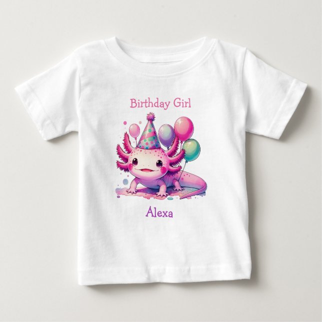Camiseta De Bebé Chica de cumpleaños personalizado | Tema de Axolot (Anverso)