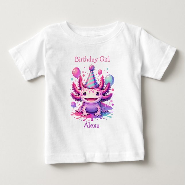Camiseta De Bebé Chica de cumpleaños personalizado | Tema de Axolot (Anverso)