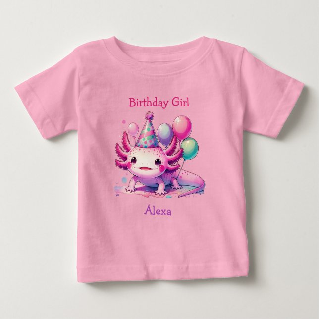 Camiseta De Bebé Chica de cumpleaños personalizado | Tema de Axolot (Anverso)