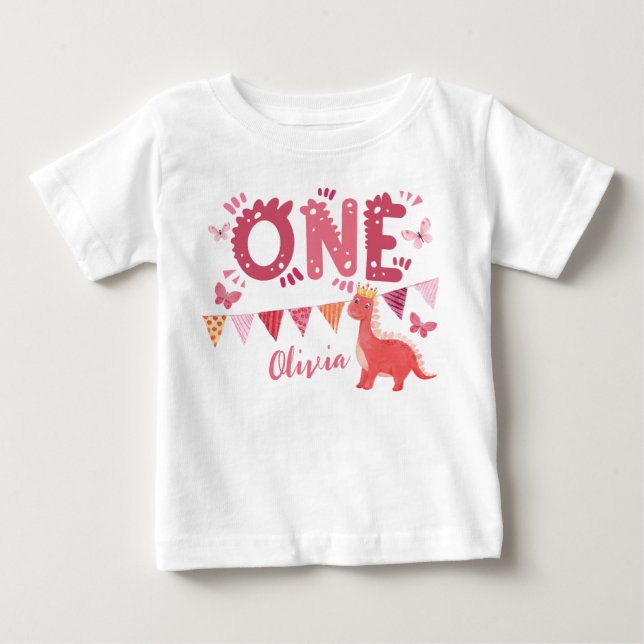 Camiseta De Bebé Chica de dinosaurios Primer Fiesta de cumpleaños (Anverso)