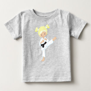 Camiseta De Bebé Chica de Karate, Chica Cute, pelo rubio, cinturón 