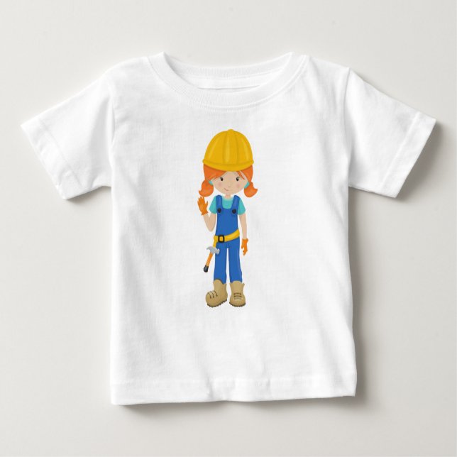 Camiseta De Bebé Chica de la construcción, pelo Naranja, Chica pequ (Anverso)