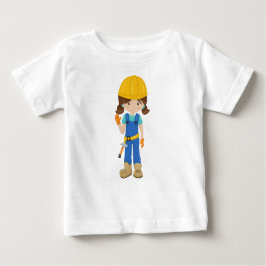 Camiseta De Bebé Chica de la construcción, pelo pardo, Chica corto,