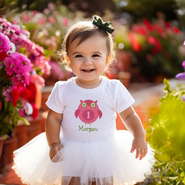 Camiseta De Bebé Chica de Lechuza Rosada Cute Nombre Primera Fiesta
