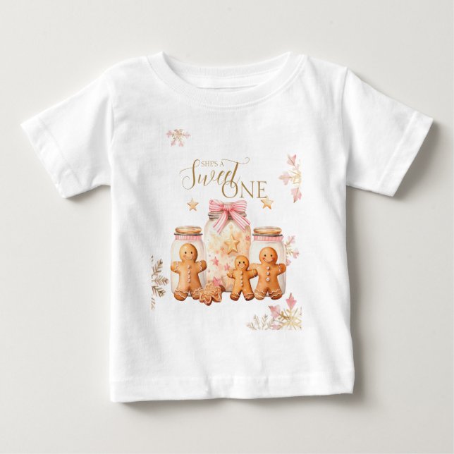 Camiseta De Bebé Chica de los Navidades de Gingerbread Sweet Pink (Anverso)