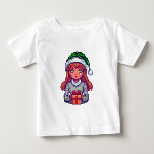 Camiseta De Bebé chica de Navidad pixel art  (Anverso)
