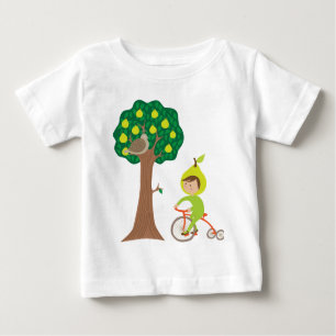 Camiseta De Bebé Chica de orejas cortas en bicicleta por un árbol d