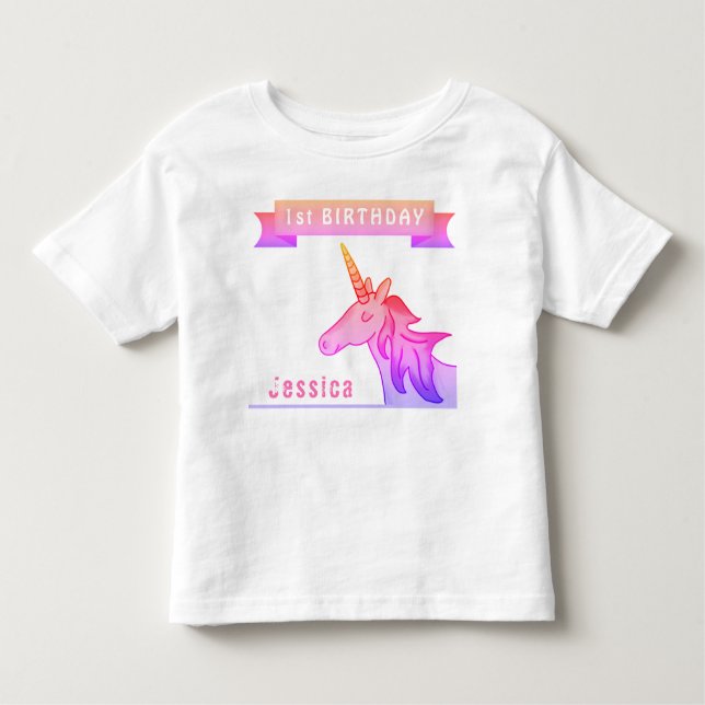 Camiseta De Bebé Chica de primer cumpleaños de Unicornio Rosado (Anverso)