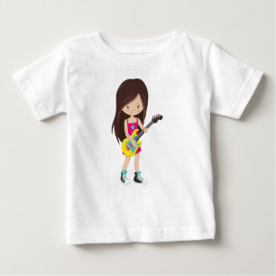Camiseta De Bebé Chica de rock, pelo pardo, guitarrista, banda, mús