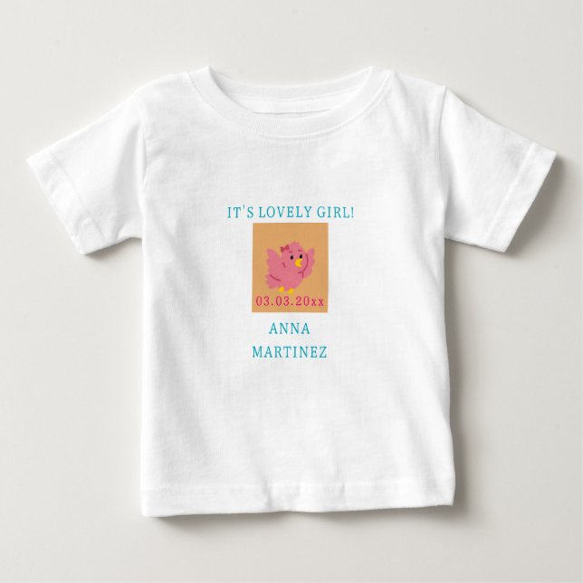 Camiseta De Bebé Chica de tema de pájaro rosado lindo Baby Shower (Anverso)
