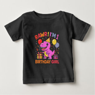 Camiseta De Bebé Chica del primer cumpleaños de Cute Dinosaur