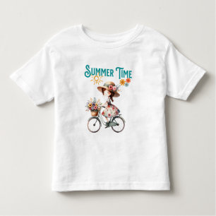 Camiseta De Bebé Chica en bicicleta con verano de flores
