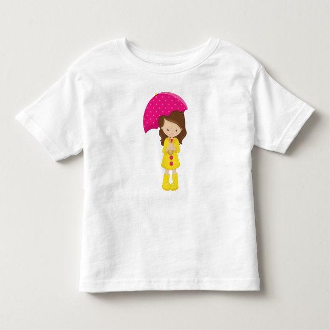 Camiseta De Bebé Chica En El Lavano, Chica Con Paraguas, Pelo Marró (Anverso)