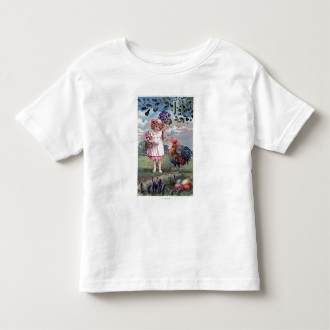 Camiseta De Bebé Chica en rosa sosteniendo flores moradas (Anverso)