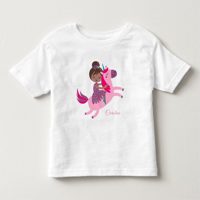 Camiseta De Bebé Chica haitiana de brunette en una unicornio (Anverso)