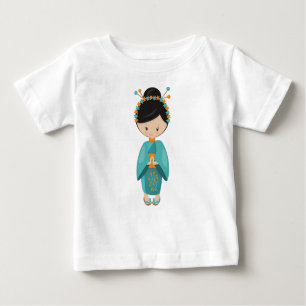 Camiseta De Bebé Chica japonés, Japón, Chica íntimo, Kimono azul