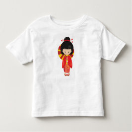 Camiseta De Bebé Chica japonés, Japón, Chica íntimo, kimono rojo