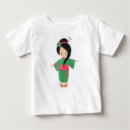 Camiseta De Bebé Chica japonés, Japón, Chica íntimo, Kimono verde