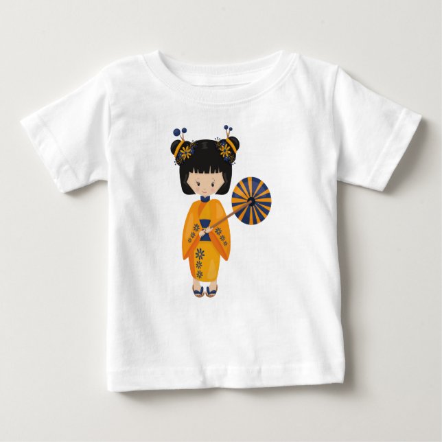 Camiseta De Bebé Chica Japonesa, Japón, Chica Linda, Kimono Naranja (Anverso)