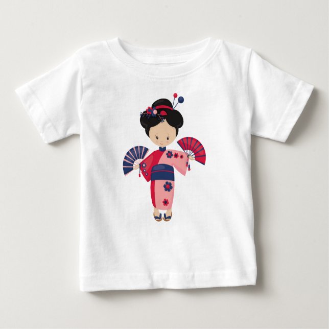 Camiseta De Bebé Chica Japonesa, Japón, Chica Linda, Kimono Rosa (Anverso)