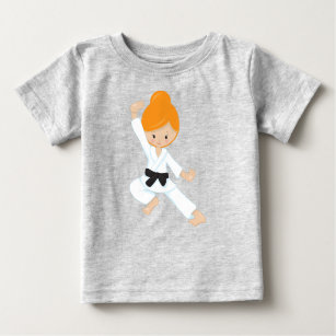 Camiseta De Bebé Chica Karate, Chica Cute, pelo Naranja, cinturón n