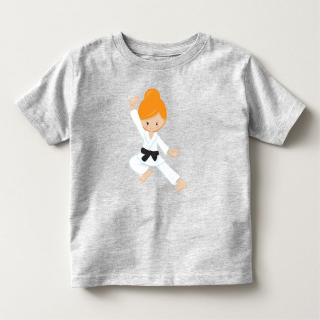 Camiseta De Bebé Chica Karate, Chica Linda, Cabello Naranja, Cintur (Anverso)